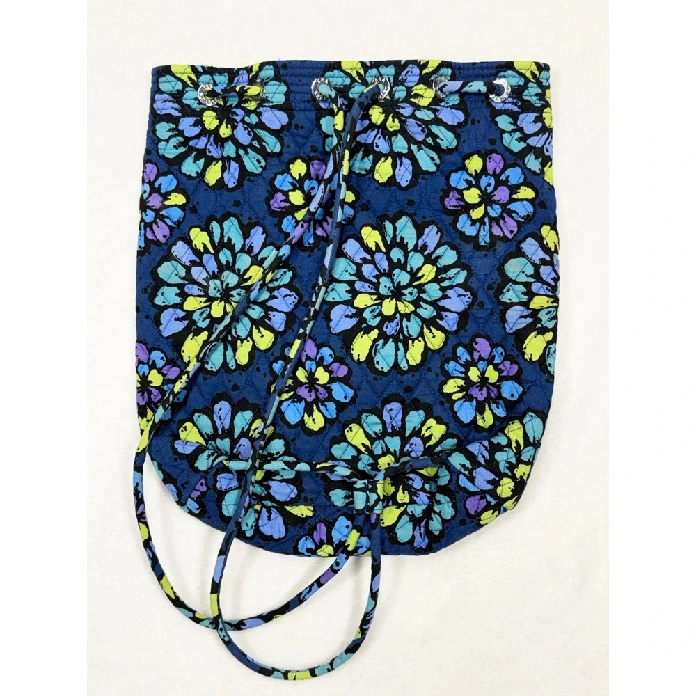 Vera Bradley Blue Indigo Floral Quilted Backpack Book Bag Overnight Bag